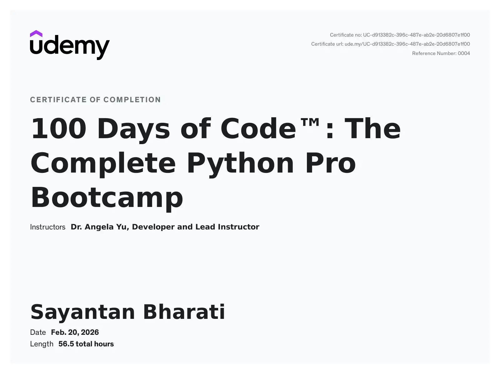 100 Days of Code: The Complete Python Pro Bootcamp